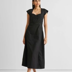 Ruched Dress with Front Slit in Black